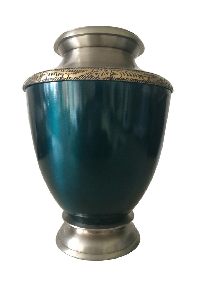 Large Adult Urns for Ashes Blue Finish Antique Hand Engraved Border