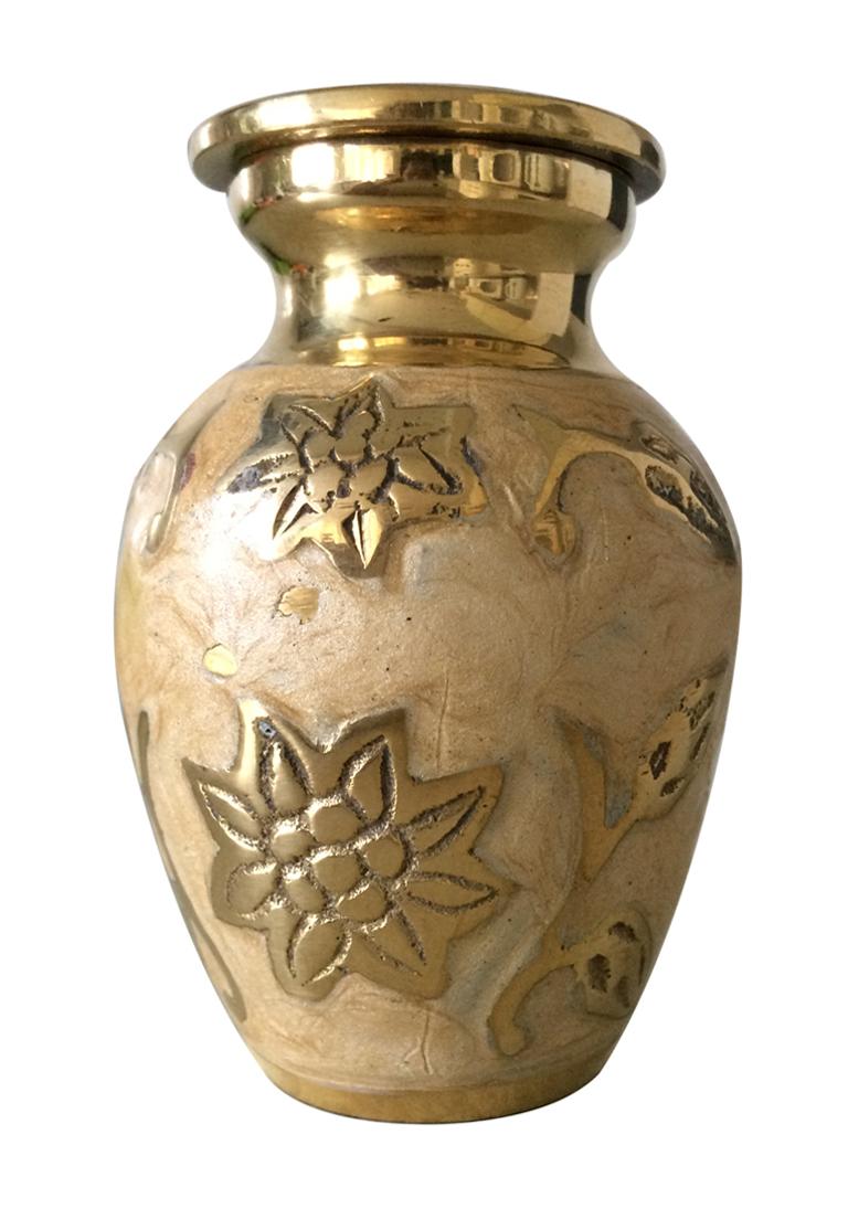 Discount Mini Gold Color Engraved Leaf Cremation Keepsake Urn For Ashes