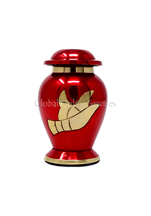 Golden Flying Dove Small Red Keepsake Memorial Urn