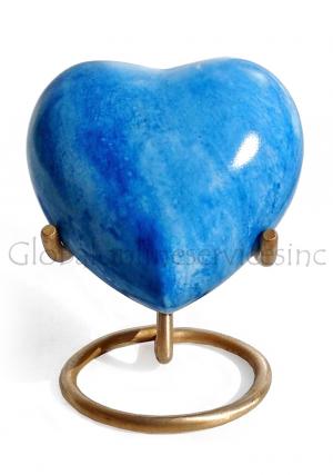 Blue Heart Keepsake Urn for Memorial Ashes, Brass Made