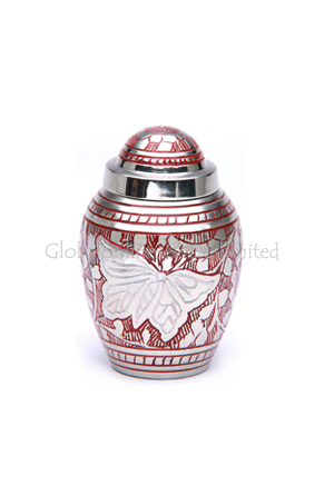 Elegant Red and Silver Butterfly Engraved Keepsake Urn for Ashes