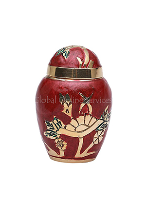 Dome Top Gold Flower Embossed Keepsake Urn for Memorial Ashes