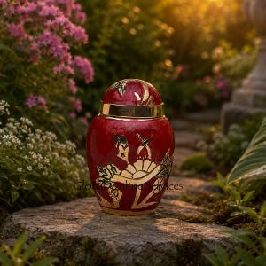 Dome Top Gold Flower Embossed Keepsake Urn for Memorial Ashes