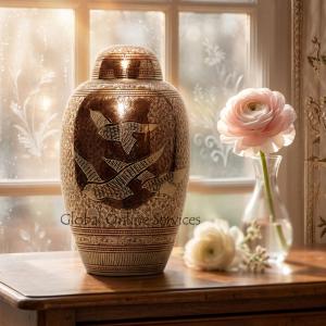 Dome Top Silver Doves Going Home Red Large Adult Brass Cremation Urn for Ashes