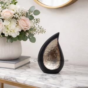 Eternal Spark Teardrop Keepsake Urn – Matte Black with Shimmering Pewter Mosaic