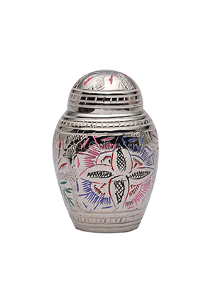 Silver Engraved Floral Dome Keepsake Urn – Handcrafted Memorial Urn for Ashes