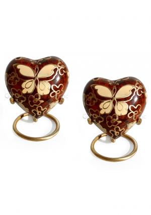 Set of Two Golden Butterfly Heart Keepsake Urns �...