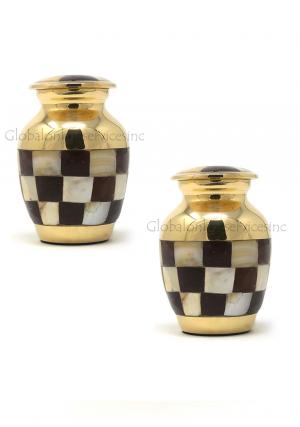 Pack of Two Checkered Gold and Black Keepsake Urns...