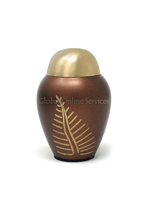 Mini Bronze Leaf Imprint Brass Funeral Keepsake Urn