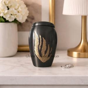 Newbury Golden Flame Mini Brass Keepsake Urn for Human Memorial Ashes