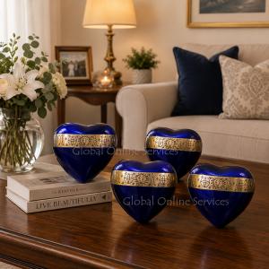 Pack Of Four Cambridge Blue Cremation Mini Heart K...