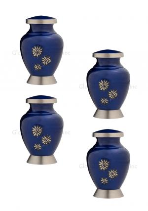 Pack of Four Royal Blue Keepsake Urns with Gold Fl...