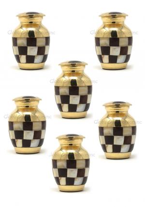 Pack of Six Checkered Gold and Black Keepsake Urns...