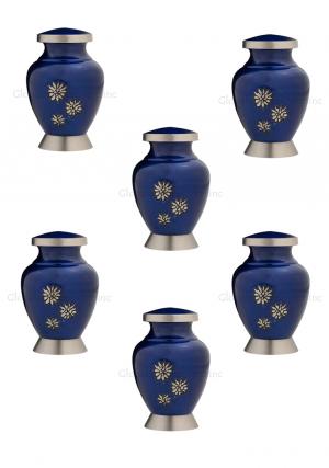 Pack of Six Royal Blue Keepsake Urns with Gold Flo...