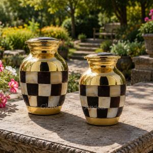 Pack of Two Checkered Gold and Black Keepsake Urns...