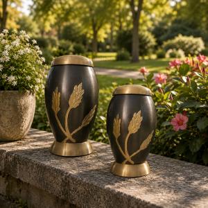 Pack of Two Flat Top Monarch Wheat Keepsake Urns for Memorial Ashes