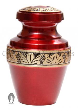 Rich Ruby Red Brass Flower Engraving Small Keepsake Funeral Urn for Ashes