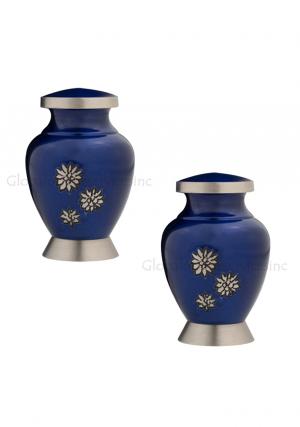Pack of Two Royal Blue Keepsake Urns with Gold Flo...