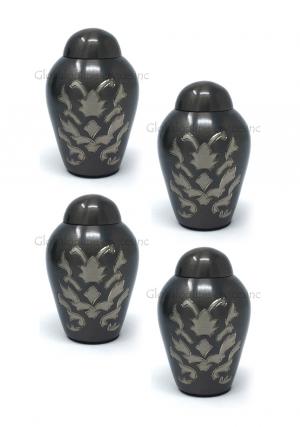 Pack of Four Charcoal Gray Keepsake Urns with Silv...