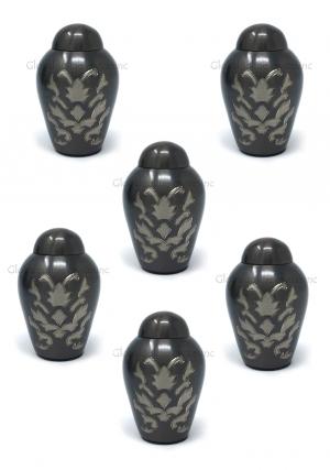 Pack of Six Charcoal Gray Keepsake Urns with Silve...