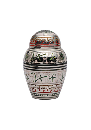 Silver and White Flower Engravings Memorial Urn Ashes for Human