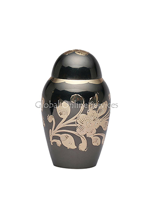 Small Black and Gold Floral Keepsake Urn for Cremation Ashes