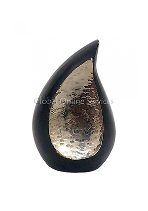 Eternal Spark Teardrop Keepsake Urn – Matte Black with Shimmering Pewter Mosaic
