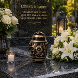 Westminster Black & Brass Floral Engraved Keepsake Urn