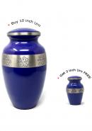  Beautiful Blue Urn With Nickel Butterfly Band Large for Human Ashes+ FREE Small Keepsake Urn (Large)