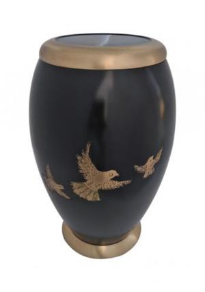 3 Flying Golden Doves Black Large Adult Urn for Cremation Ashes