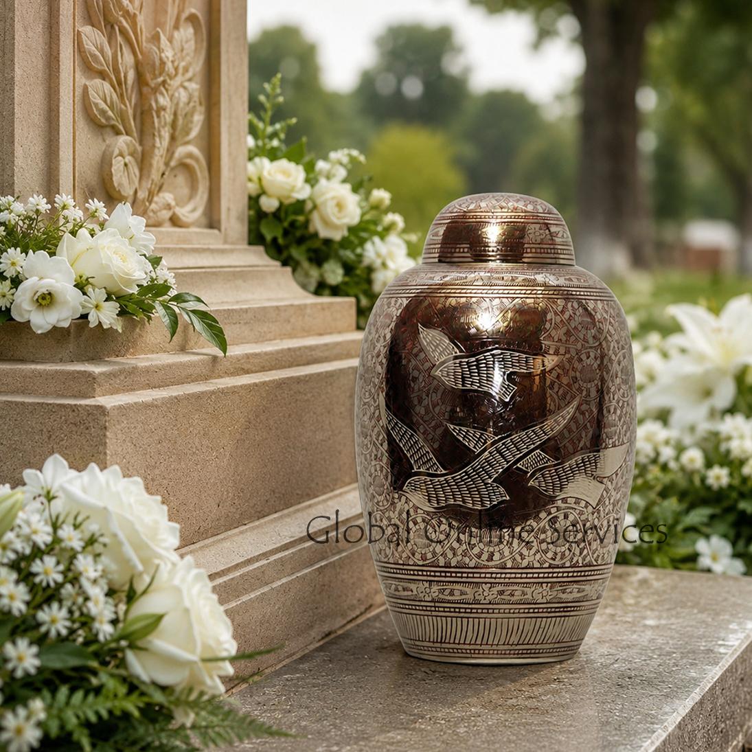 7-inches Inches Doves Going Home Red Memorial Urn for Ashes