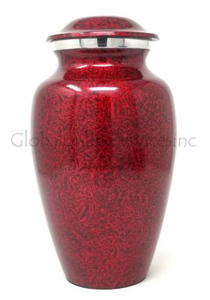 Classic Carmine Red Painted Large Aluminium Adult Urn For Human Ashes.