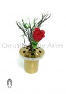 Aluminium Grave Vases for Flowers in Brushed Brass Finish, 13.5 Cm Diameter and 14 Cm Long