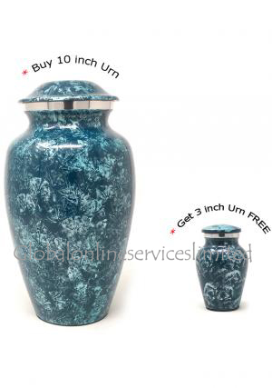 Aluminium Sliver Blue Large Cremation Urn for Ashes+ FREE Aluminium Keepsake Urn (Large)