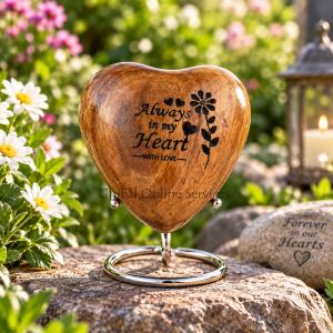 Always in My Heart Wooden Keepsake Urn Heart Memorial Urn