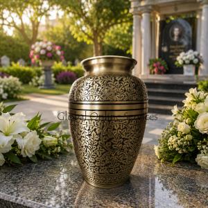 Antique Nickel Engraved 7-inches Cremation Urn for Ashes