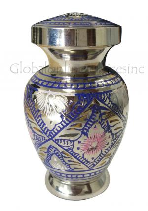 Arch Cremation Blue Floral Small Keepsake Memorial Urn For Ashes