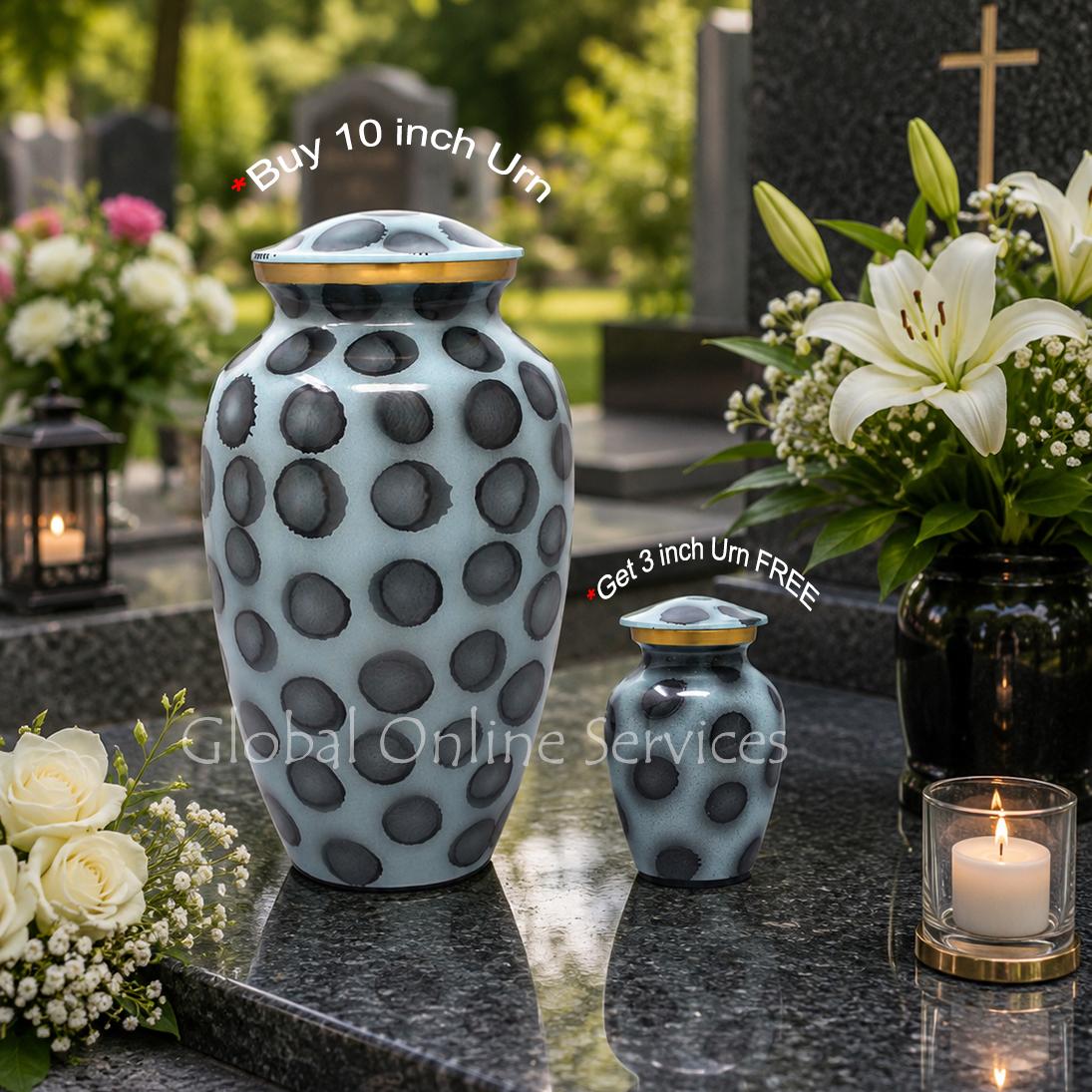 Ash and Gray Human Adult Memorial Urn Ashes+ FREE Brass Keepsake Urn (Large)