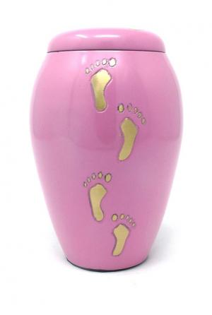 Baby Paw Prints on Sutton Brass Pink Baby Memorial Urn for Ashes.