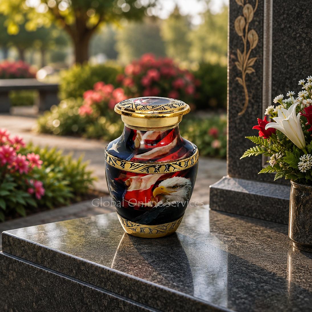 Bald Eagle Designed Small Decorative Human Urn For Ashes