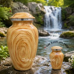 Beautiful Aluminum Adult Urn With Nickel Band For Human Cremation Ashes+ FREE Aluminium Keepsake Urn (Large)