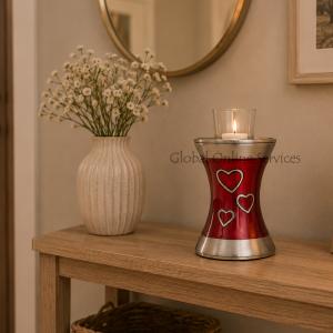 Beautiful Brass Loving Hearts Tealight Medium Cremation Urn For Human Ashes