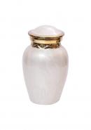 Premium Pearl White Keepsake Urn with Gold Accents – Durable Mini Brass Urn for Ashes