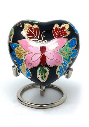 Beautiful Floral Butterfly Small Heart Keepsake Urn for Ashes (Black)