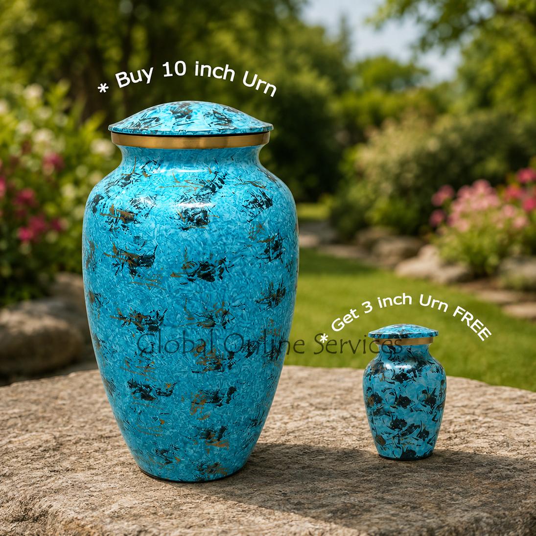 Beautiful Large Water Blue Brass Urn For Human Cremation Ashes (Large)