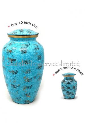 Beautiful Large Water Blue Brass Urn For Human Cremation Ashes (Large)