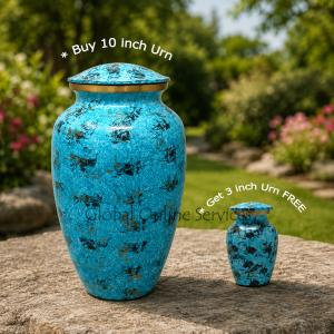 Beautiful Large Water Blue Brass Urn For Human Cremation Ashes (Large)