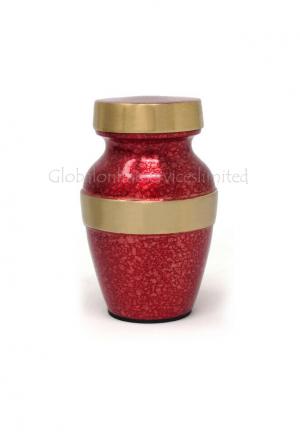 Beautiful Red With Gold Band Keepsake Cremation Urn 