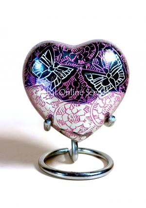 Beautiful Small Double Butterfly's Engraved Pink Heart Keepsake Urn for Ashes