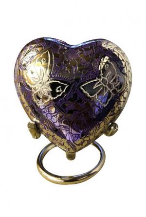 Beautiful Small Double Butterfly's Engraved Purple Heart Keepsake Urn for Human Ashes (Purple)